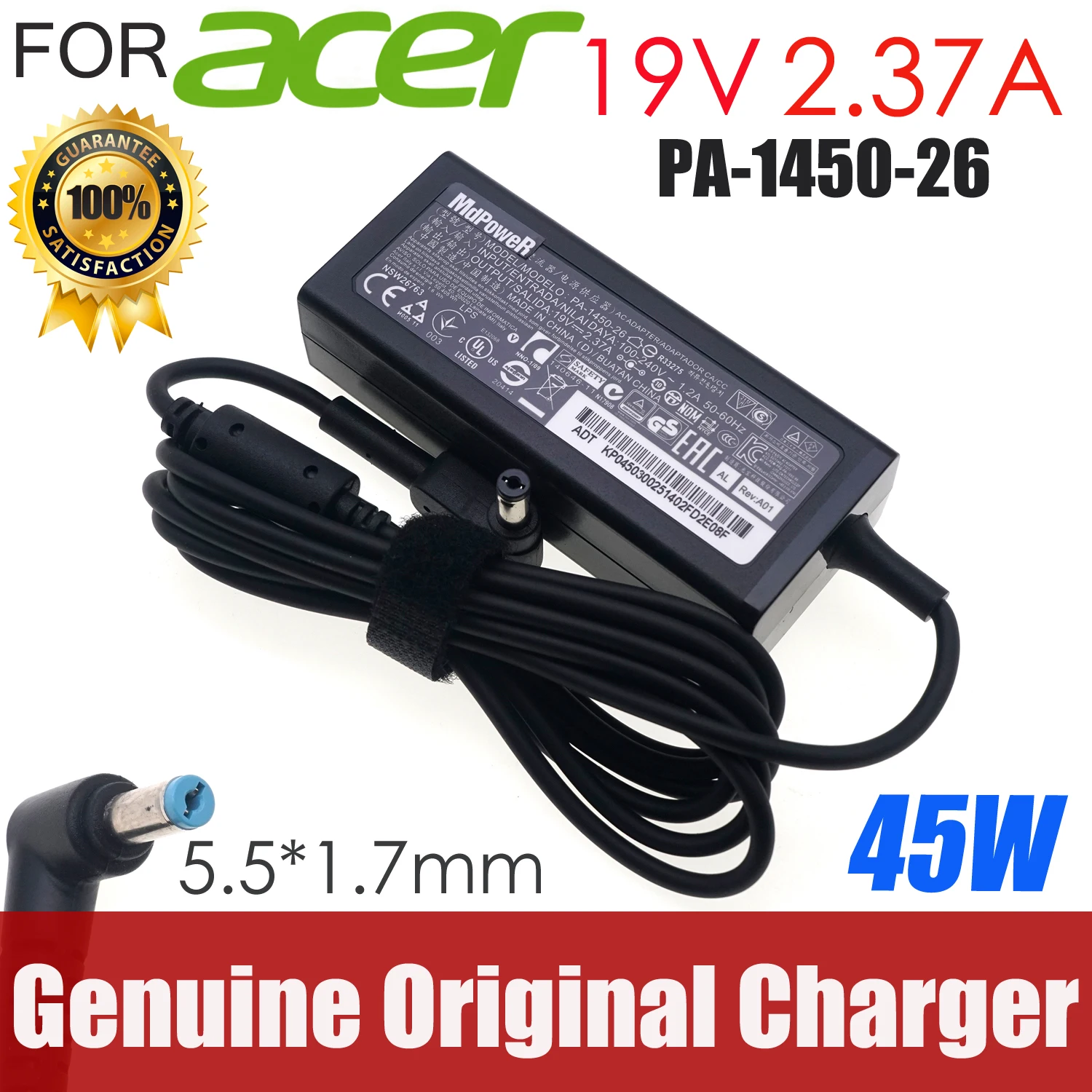 19V 2.37A 45W 5.5*1.7mm AC Adapter Charger for Acer ES1-432 ES1-531 V3-371 V3-331 V3-371 V3-371-52GP13 V3-372 V3-371-52GP13
19V 2.37A 45W 5.5*1.7mm AC Adapter Charger for Acer ES1-432 ES1-531 V3-371 V3-331 V3-371 V3-371-52GP13 V3-372 V3-371-52GP13