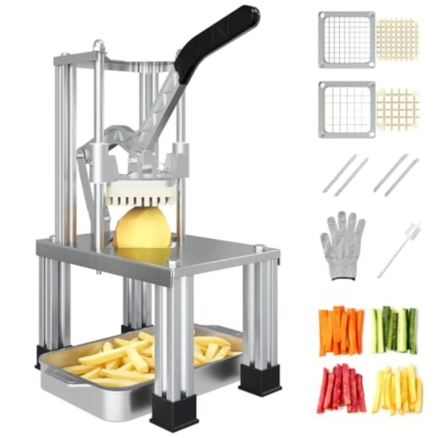 Commercial French Fry Cutter for Restaurant Home Kitchen: Stainless Steel Silver Heavy Duty with 1/2 Inch and 3/8 Inch Blades
Commercial French Fry Cutter for Restaurant Home Kitchen: Stainless Steel Silver Heavy Duty with 1/2 Inch and 3/8 Inch Blades