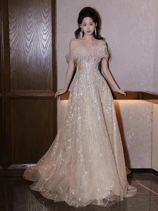 Ele One-oulder Evening Gown for Women Wedding Dr Princ Sle Beaded Mid-Waist Long Skirt No-Sve Glittering
Ele One-oulder Evening Gown for Women Wedding Dr Princ Sle Beaded Mid-Waist Long Skirt No-Sve Glittering