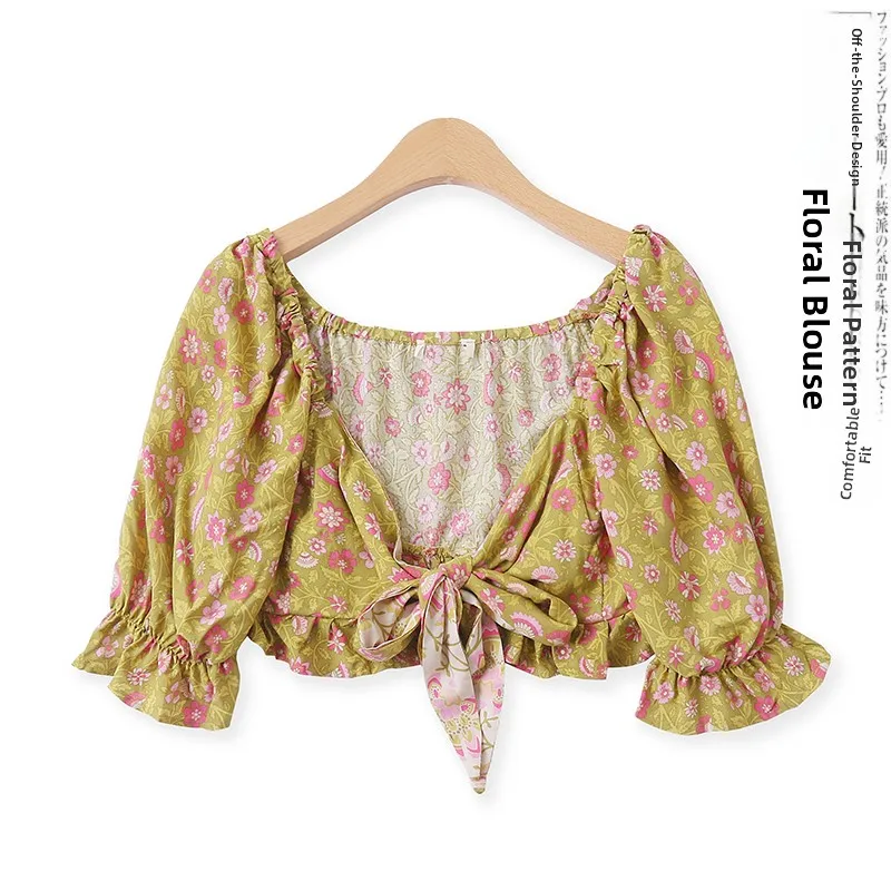 Silk Blend Short Sleeve Shirt Women's Summer New Style Sweet Style Floral Print Tie Waist Slim Fit Miniature Top 12973
Silk Blend Short Sleeve Shirt Women's Summer New Style Sweet Style Floral Print Tie Waist Slim Fit Miniature Top 12973