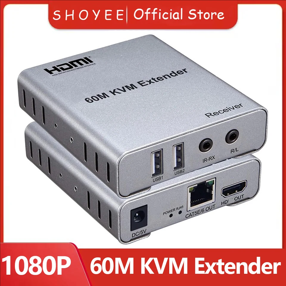 60M USB KVM HD Extender 1080P over CAT5e Cat6 RJ45 Ethernet Cable Audio Video Transmitter Receiver Signal Extension Converter
60M USB KVM HD Extender 1080P over CAT5e Cat6 RJ45 Ethernet Cable Audio Video Transmitter Receiver Signal Extension Converter