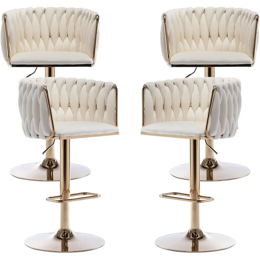 Set of 4 Swivel Counter Height Bar Stools with Woven Back, Gold Finish, Suitable for Kitchen or Pub Counter (Beige)
Set of 4 Swivel Counter Height Bar Stools with Woven Back, Gold Finish, Suitable for Kitchen or Pub Counter (Beige)