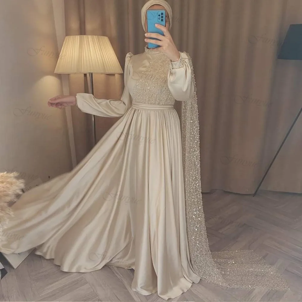 A-Line High Neck Beads Satin Vintage Evening Gown Long Sleeve Modest Robe De Soirée Women Hijab Formal Occasion Dresses
A-Line High Neck Beads Satin Vintage Evening Gown Long Sleeve Modest Robe De Soirée Women Hijab Formal Occasion Dresses
