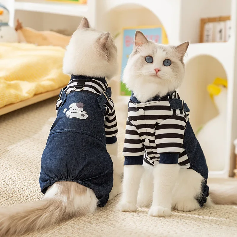 Cute printed denim overalls cat autumn and winter dog thin four-legged clothes teddy than bear pet cat clothes
Cute printed denim overalls cat autumn and winter dog thin four-legged clothes teddy than bear pet cat clothes