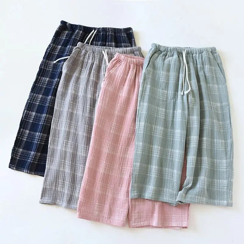 Men's Cotton Gauze Trousers Plaid Knitted Sleep Pants Woman Pajamas Pants Bottoms Sleepwear Short for Couples Pijama Hombre
Men's Cotton Gauze Trousers Plaid Knitted Sleep Pants Woman Pajamas Pants Bottoms Sleepwear Short for Couples Pijama Hombre