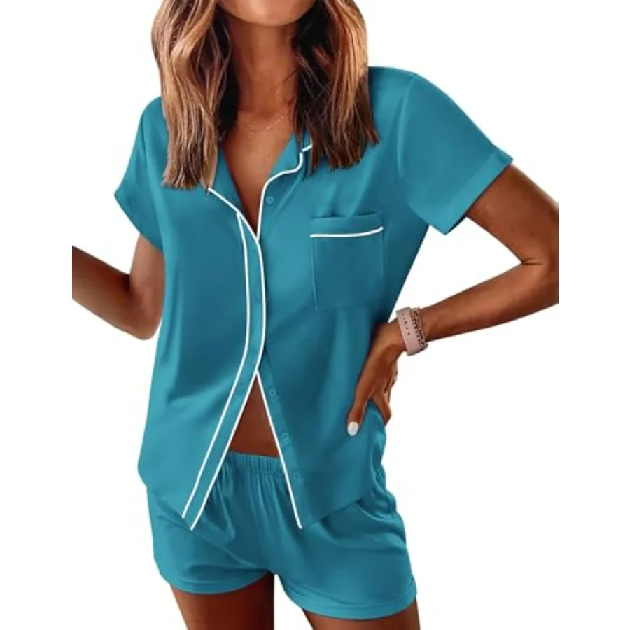Ekouaer Womens Pajama Sets Button Down Lounge Set 2 Pcs Loungewear Soft Sleepwear Short Sleeve Pjs with Pockets
Ekouaer Womens Pajama Sets Button Down Lounge Set 2 Pcs Loungewear Soft Sleepwear Short Sleeve Pjs with Pockets