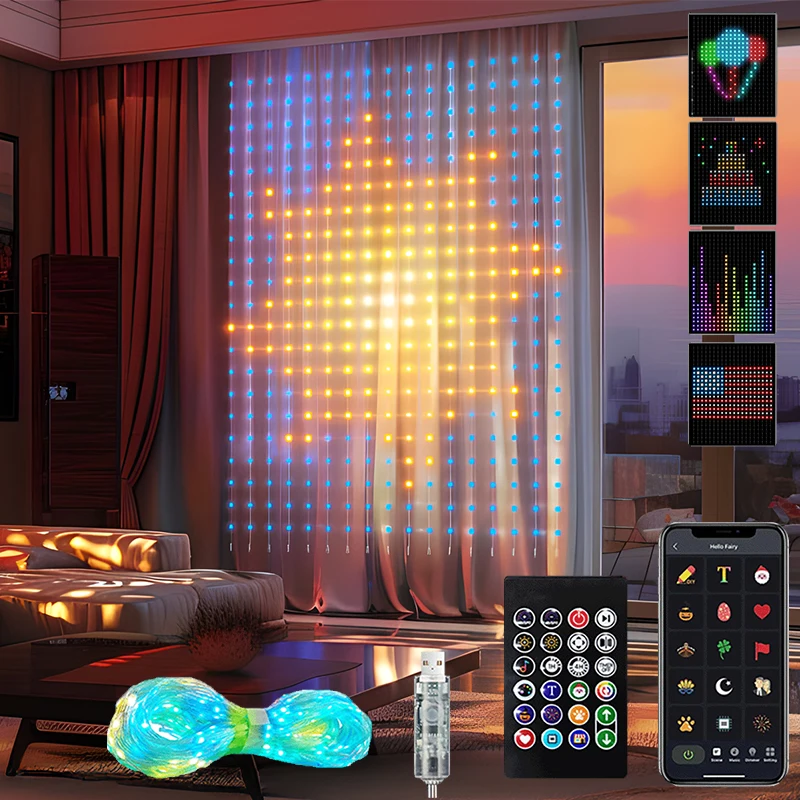 LED Upgraded Version of Smart Curtain Light USB Interface Can Upload Pictures To Display Suitable for Room Atmosphere Decoration
LED Upgraded Version of Smart Curtain Light USB Interface Can Upload Pictures To Display Suitable for Room Atmosphere Decoration