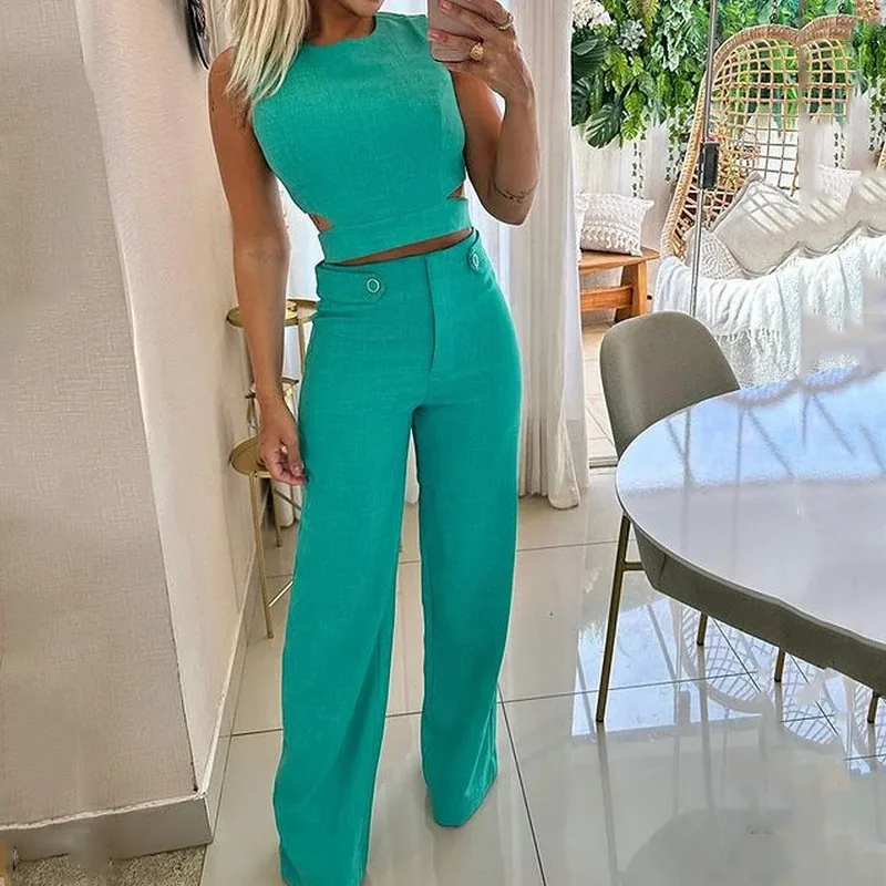 Lady Sexy O Neck Sleeveless Top and Pants Outfit Summer High Street Zipper Straight Suit Office Casual Solid Color Two Piece Set
Lady Sexy O Neck Sleeveless Top and Pants Outfit Summer High Street Zipper Straight Suit Office Casual Solid Color Two Piece Set