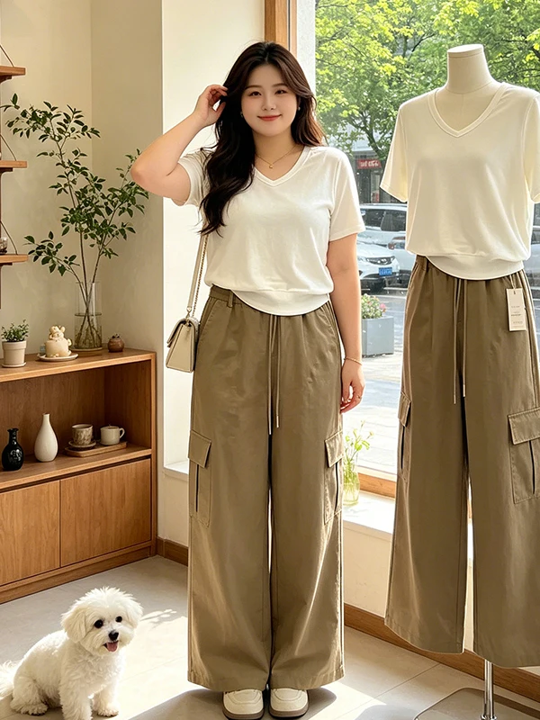 Fashionable plus Size Color V-Neck Short Sleeve Top Straight Leg Workwear Pants Set Women Summer New Design Two-Piece Set
Fashionable plus Size Color V-Neck Short Sleeve Top Straight Leg Workwear Pants Set Women Summer New Design Two-Piece Set