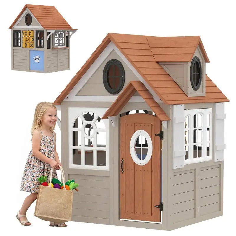 Qaba Outdoor Playhouse, Wooden Kids Playhouse with Dog Door, Cookware, Blackboard, Clock, Tic-Tac-Toe Roller for Backyard
Qaba Outdoor Playhouse, Wooden Kids Playhouse with Dog Door, Cookware, Blackboard, Clock, Tic-Tac-Toe Roller for Backyard