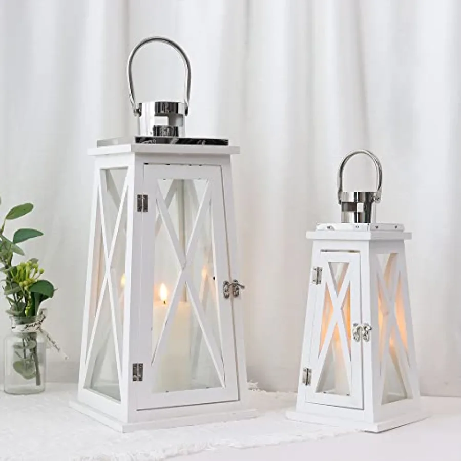 Set of 2 Farmhouse Wood Candle Lantern 22'' and15.5'' H Decorative Candle Holders with Tempered Glass Rustic Hanging Lantern fo
Set of 2 Farmhouse Wood Candle Lantern 22'' and15.5'' H Decorative Candle Holders with Tempered Glass Rustic Hanging Lantern fo