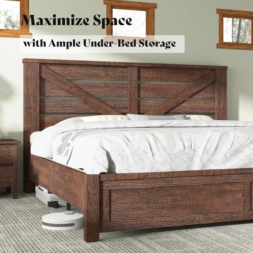 King Size Farmhouse Bed Frame with 49.2 Inch Barn Door Headboard, Platform Bed Frame with Wood Slats, Under Bed Storage
King Size Farmhouse Bed Frame with 49.2 Inch Barn Door Headboard, Platform Bed Frame with Wood Slats, Under Bed Storage