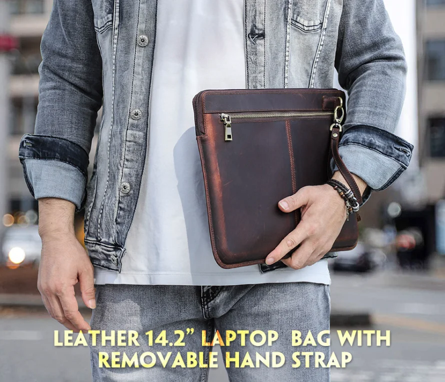 Vintage Crazy Horse Leather Laptop Sleeve Multi-Pocket Tablet Case with Wrist Strap for 13/14 Inch Devices Genuine Cowhide Bags
Vintage Crazy Horse Leather Laptop Sleeve Multi-Pocket Tablet Case with Wrist Strap for 13/14 Inch Devices Genuine Cowhide Bags