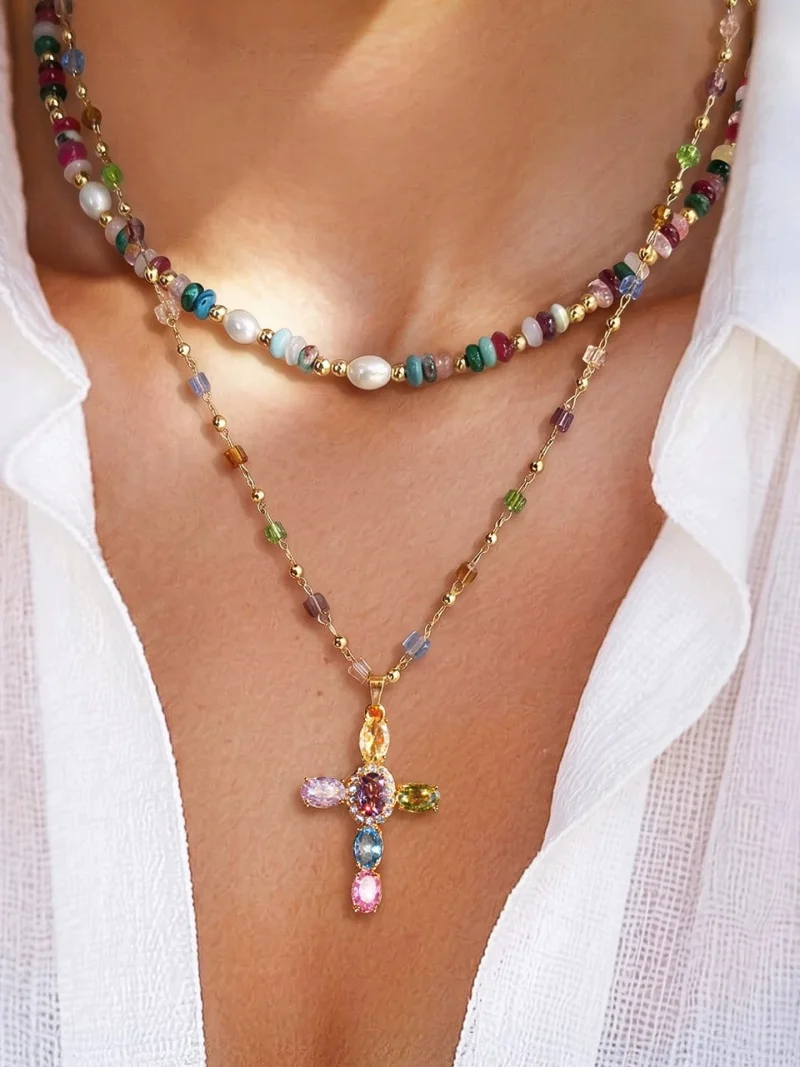 Fashion Sweet Colorful Zircon Cross Necklace Women Light Luxury Advanced Sense Cute Exquisite Trendy All-match Clavicle Chain
Fashion Sweet Colorful Zircon Cross Necklace Women Light Luxury Advanced Sense Cute Exquisite Trendy All-match Clavicle Chain