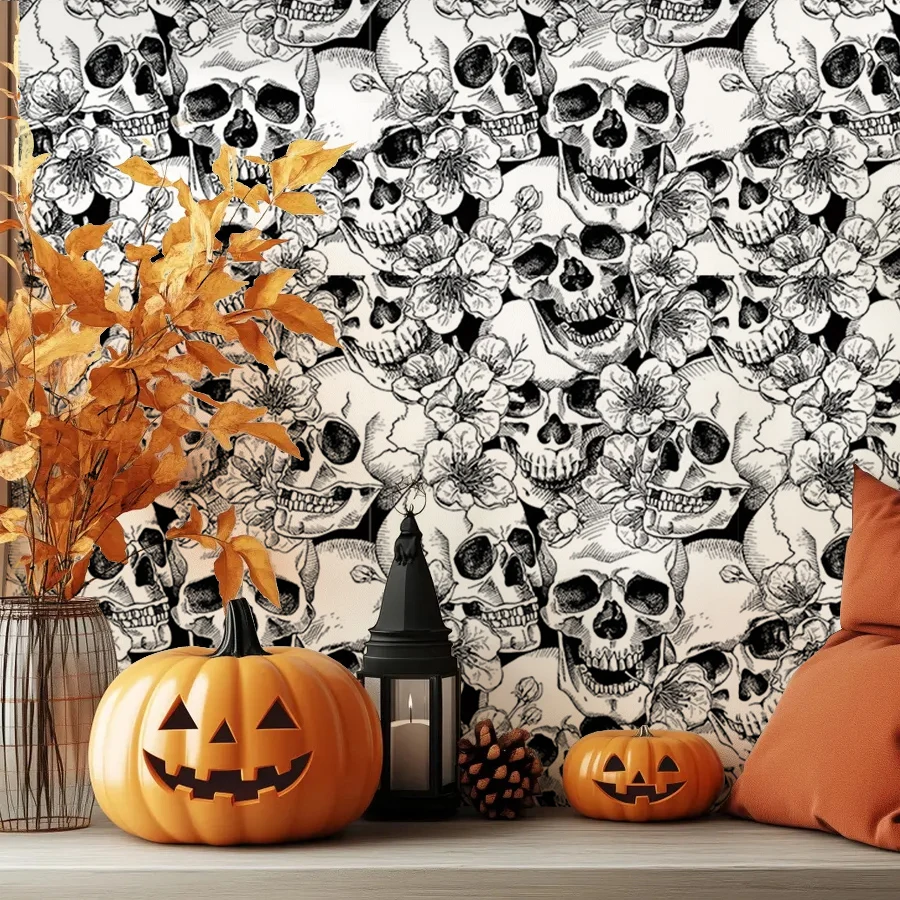 Gothic Skull and Flower Wallpaper Self Adhesive Wall Sticker for Bedroom Bar Decor Black and White Halloween Mural
Gothic Skull and Flower Wallpaper Self Adhesive Wall Sticker for Bedroom Bar Decor Black and White Halloween Mural