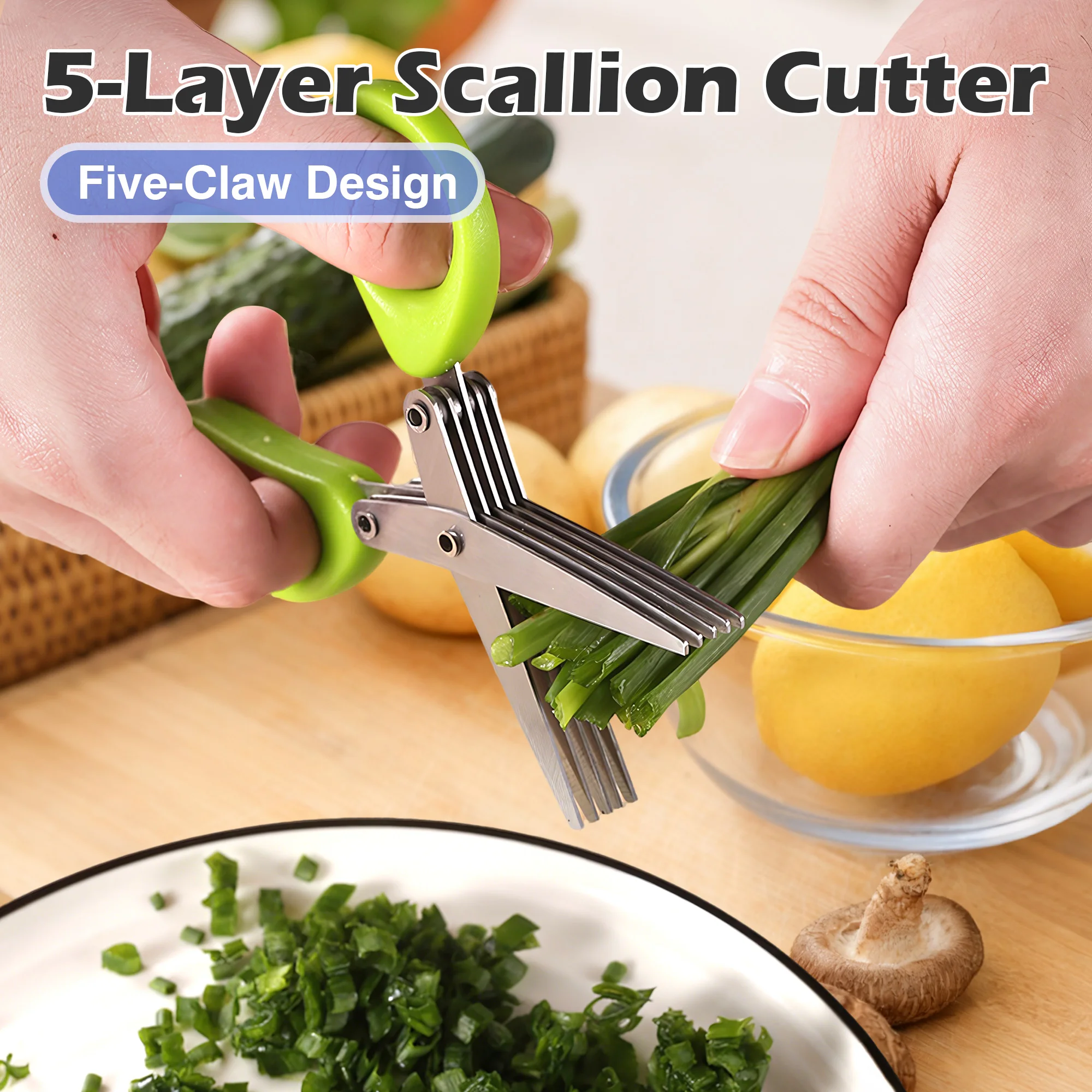 5 Blade Herb Scissors - Cut & Chop Fresh Herbs & Leafy Greens - Salad Scissors - Stainless Steel Kitchen Shear Set with Cleaning Comb & Safety Cover - Kitchen Gadget
5 Blade Herb Scissors - Cut & Chop Fresh Herbs & Leafy Greens - Salad Scissors - Stainless Steel Kitchen Shear Set with Cleaning Comb & Safety Cover - Kitchen Gadget