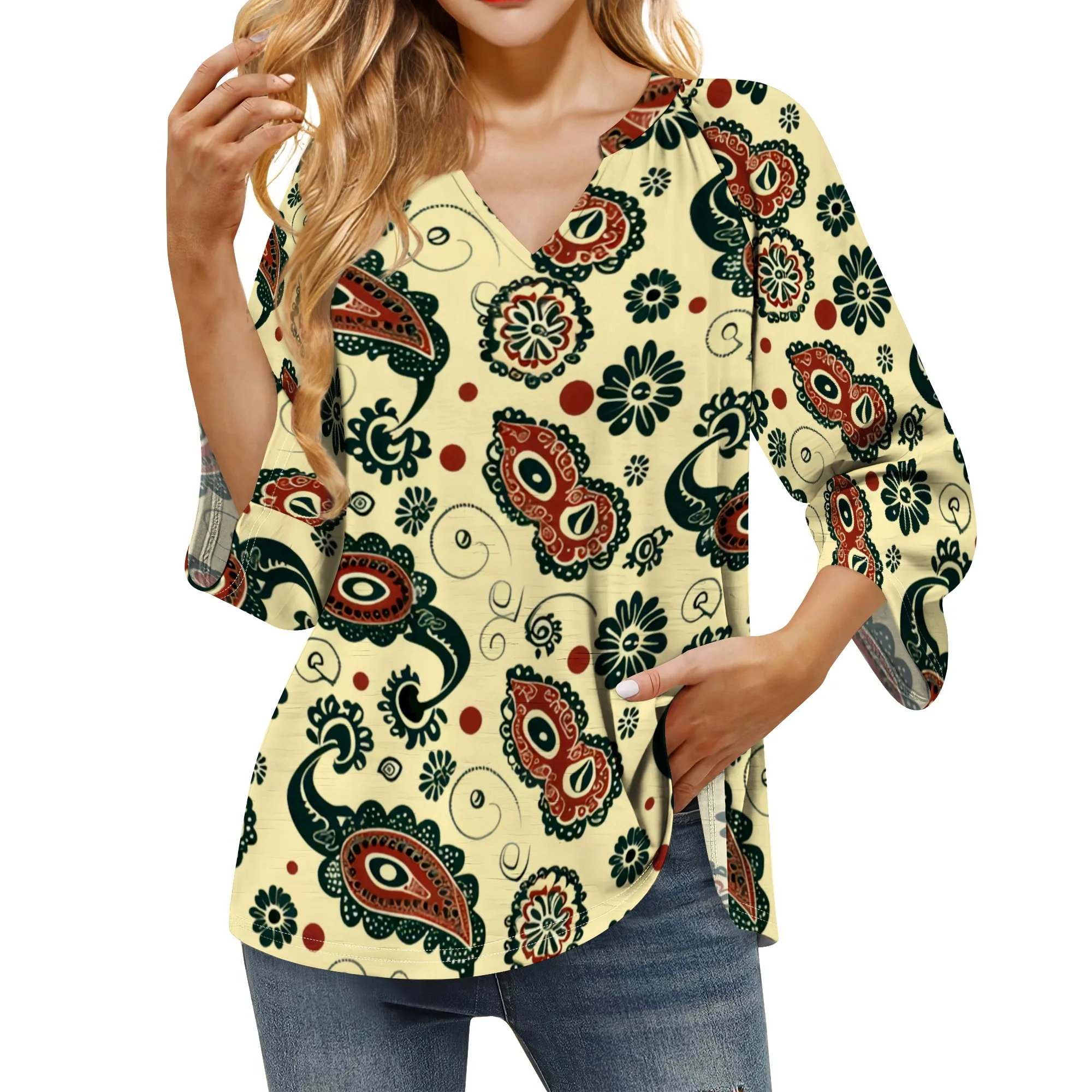 Womens Vintage Flower And Paisley Pattern Tops 3/4 Sleeve Shirts V Neck Blouses Dressy Casual Tunic Tops
Womens Vintage Flower And Paisley Pattern Tops 3/4 Sleeve Shirts V Neck Blouses Dressy Casual Tunic Tops