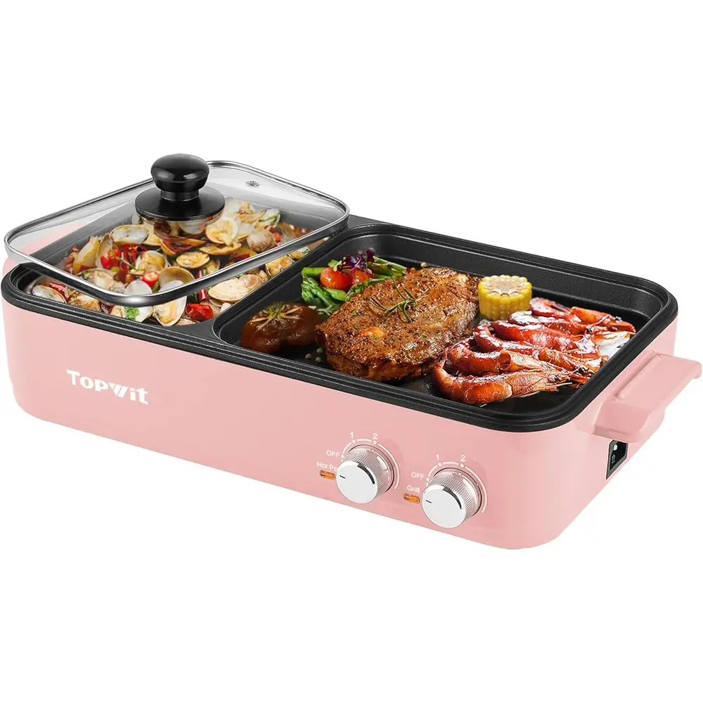 2-in-1 Indoor Electric Hot Pot and Grill, Non-stick Surface for Steaks, Shabu Shabu, Noodles, Simmering, with Independent Dual T
2-in-1 Indoor Electric Hot Pot and Grill, Non-stick Surface for Steaks, Shabu Shabu, Noodles, Simmering, with Independent Dual T
