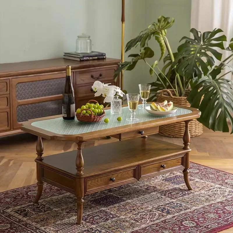 Retro home tempered glass storage small apartment tea table living room table all solid wood tea table
Retro home tempered glass storage small apartment tea table living room table all solid wood tea table