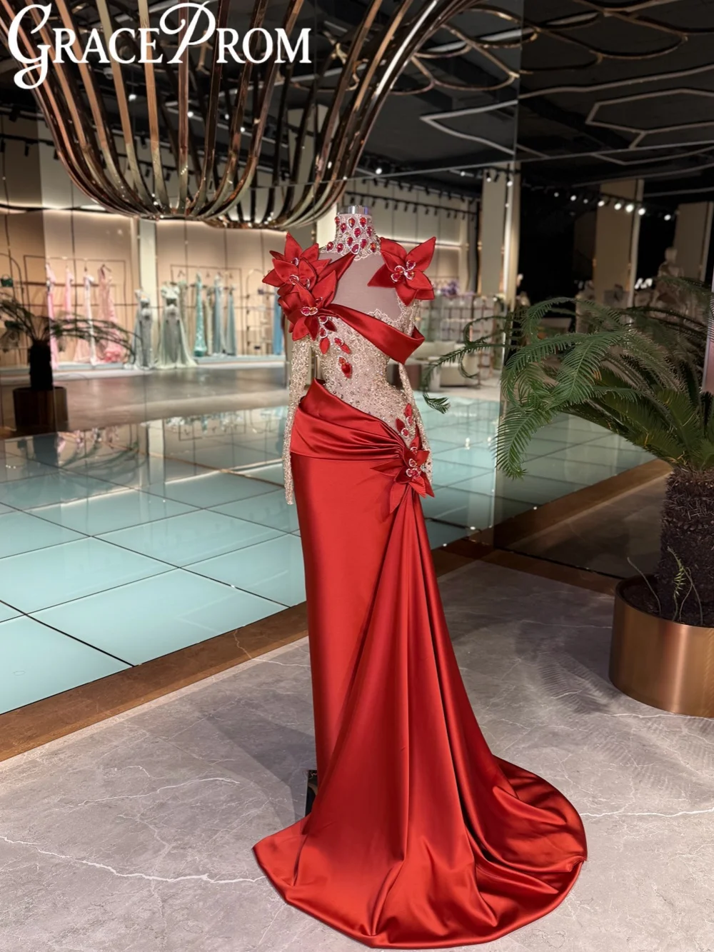 Handmade 3D Floral Red Evening Dress Shimmering Crystal Satin Long Wedding Party Gown Customized Elegant High CollaBanquet Gowns
Handmade 3D Floral Red Evening Dress Shimmering Crystal Satin Long Wedding Party Gown Customized Elegant High CollaBanquet Gowns