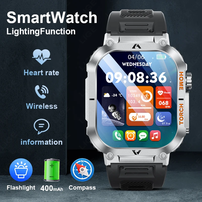 LIGE Outdoor Sports Fitness Smartwatch For Men 1.96 inch Screen Bluetooth Call 3ATM Waterproof Compass Blood Oxygen Flashlight
LIGE Outdoor Sports Fitness Smartwatch For Men 1.96 inch Screen Bluetooth Call 3ATM Waterproof Compass Blood Oxygen Flashlight