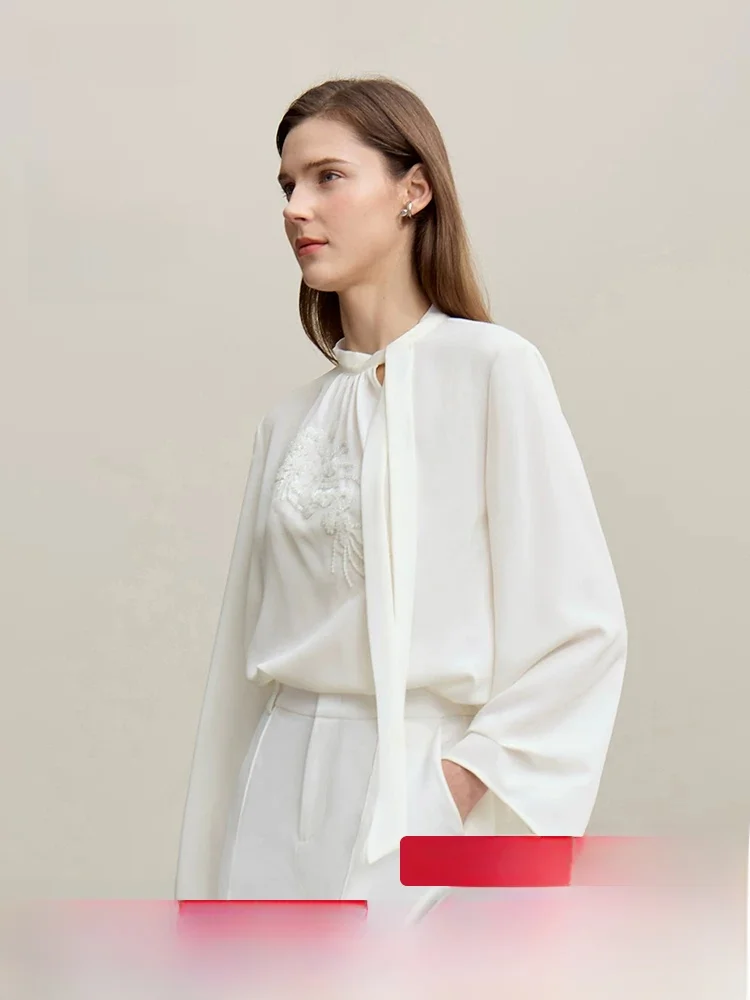 Ele Commuter Sle Embroidered Beaded irts Women Loose Tops Long Sve Polyester Fiber Stand Collar Tied Waist Design
Ele Commuter Sle Embroidered Beaded irts Women Loose Tops Long Sve Polyester Fiber Stand Collar Tied Waist Design