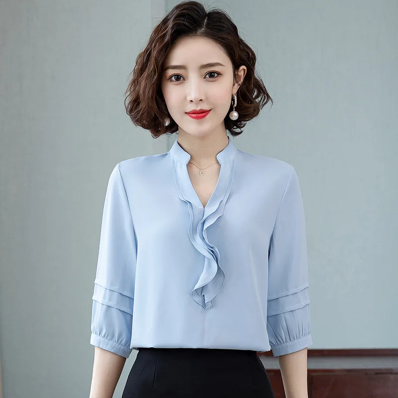 New Women'S Summer Style Slimming And Fashion 7-Point Sleeve Chiffon Shirt Mom'S Trendy Versatile Loose Ruffled V-Neck Top
New Women'S Summer Style Slimming And Fashion 7-Point Sleeve Chiffon Shirt Mom'S Trendy Versatile Loose Ruffled V-Neck Top