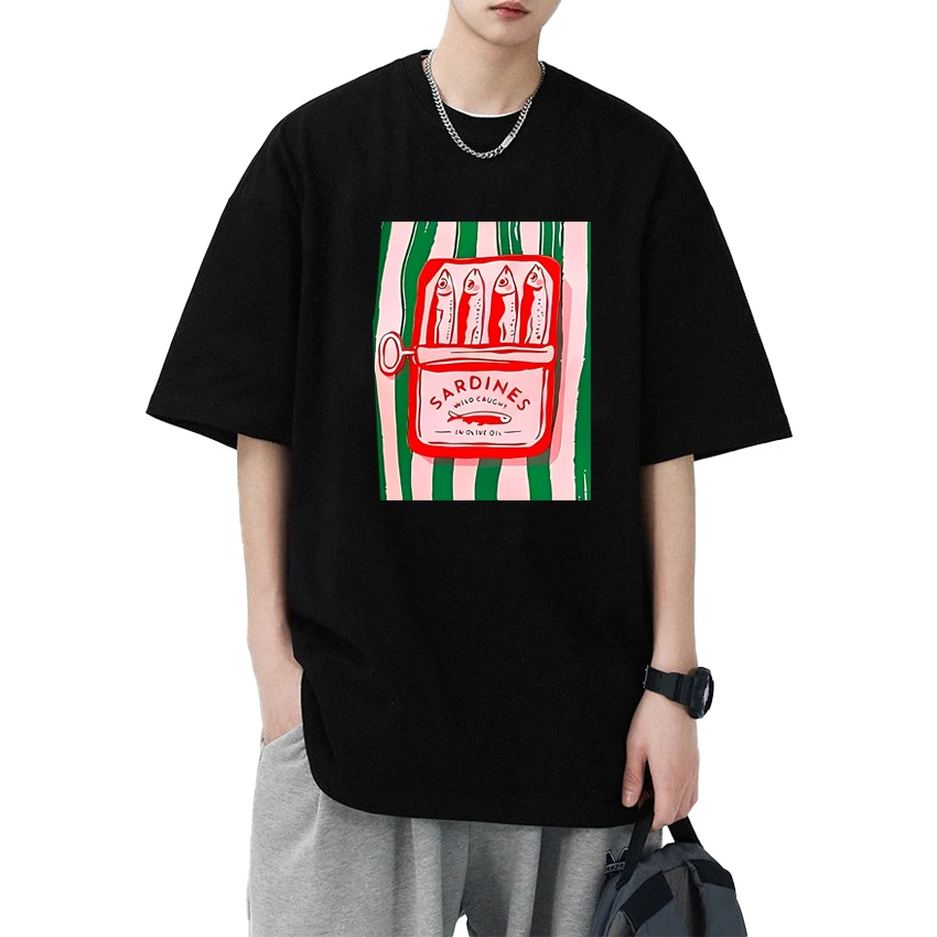 Summer Sardines Can Graphic short sleeve T-shirts 2025 New in Men Women harajuku Fashion T shirt Unisex black 100% Cotton Tops
Summer Sardines Can Graphic short sleeve T-shirts 2025 New in Men Women harajuku Fashion T shirt Unisex black 100% Cotton Tops