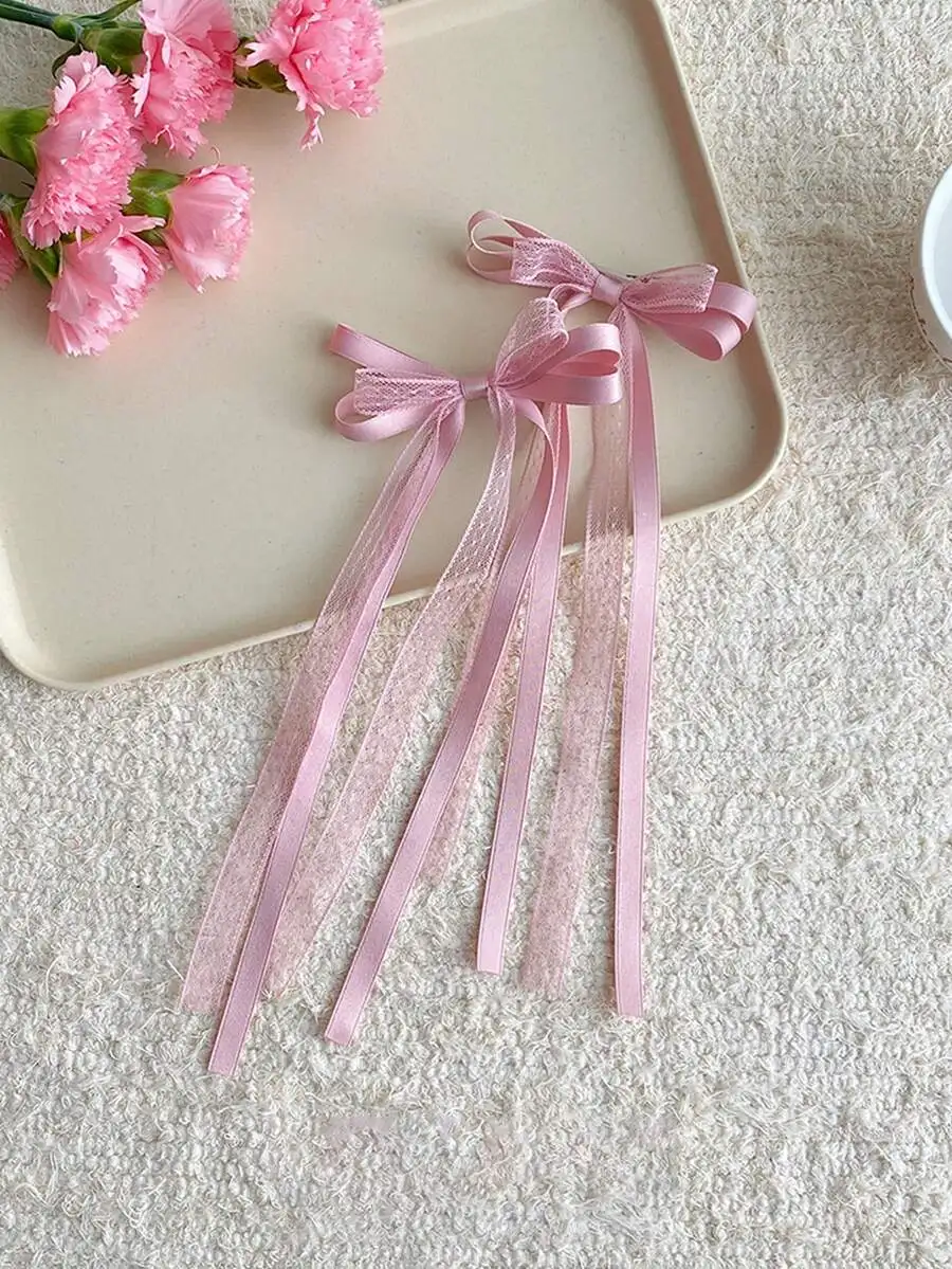 Pink Lace Mesh Satin Bow Hair Clips For Women Elegant Long Ribbon Barrettes
Pink Lace Mesh Satin Bow Hair Clips For Women Elegant Long Ribbon Barrettes