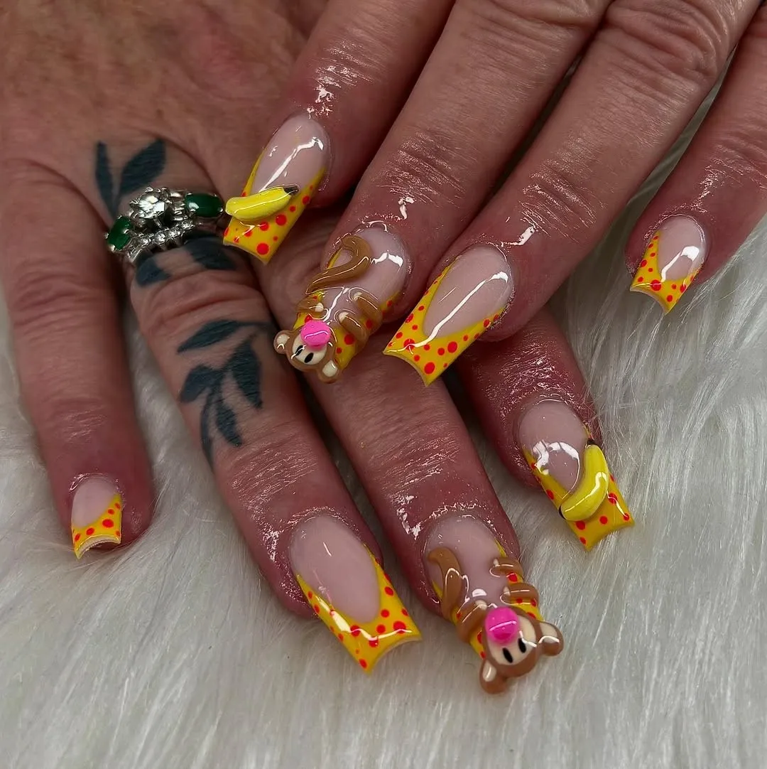 Желтые 3D-накладки для ногтей с изображением обезьяны, красный горошек, пресс для ногтей, ручная роспись, домашние прессы для ногтей, высокое качество, квадратный пресс для ногтей 
Желтые 3D-накладки для ногтей с изображением обезьяны, красный горошек, пресс для ногтей, ручная роспись, домашние прессы для ногтей, высокое качество, квадратный пресс для ногтей