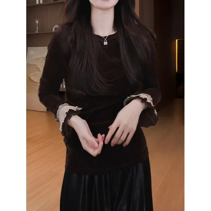 Весна 2026 Женская футболка с длинным рукавом, круглым вырезом, плиссированными рукавами-колокол, большого размера, в стиле пэчворк, для повседневной носки
Весна 2026 Женская футболка с длинным рукавом, круглым вырезом, плиссированными рукавами-колокол, большого размера, в стиле пэчворк, для повседневной носки