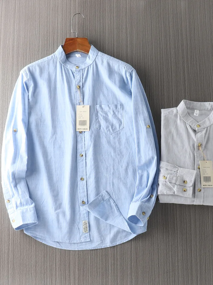 Повседневная мужская рубашка с длинным рукавом, однотонная, с пуговицами, молодежный стиль, приталенный крой, из льняной ткани, с маленьким воротником-стойкой
Повседневная мужская рубашка с длинным рукавом, однотонная, с пуговицами, молодежный стиль, приталенный крой, из льняной ткани, с маленьким воротником-стойкой