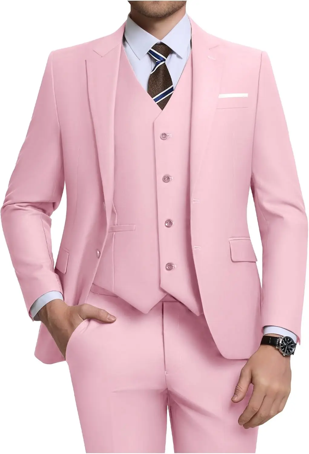 Men's 3 Piece Slim Fit Suit Set, Two Button Blazer Solid Jacket Vest Pants Wedding Business Suit
Men's 3 Piece Slim Fit Suit Set, Two Button Blazer Solid Jacket Vest Pants Wedding Business Suit