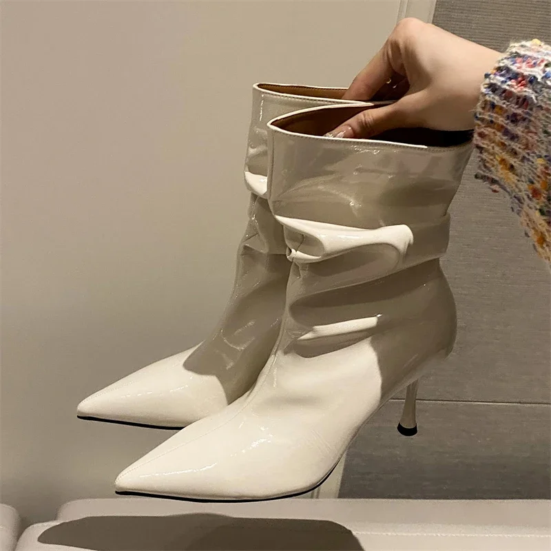 Women's Pointed Toe Patent Leather Slouchy Ruched Thin Stiletto Heel Mid Calf Boots Elegant Party Casual Daily Footwear Drop
Women's Pointed Toe Patent Leather Slouchy Ruched Thin Stiletto Heel Mid Calf Boots Elegant Party Casual Daily Footwear Drop