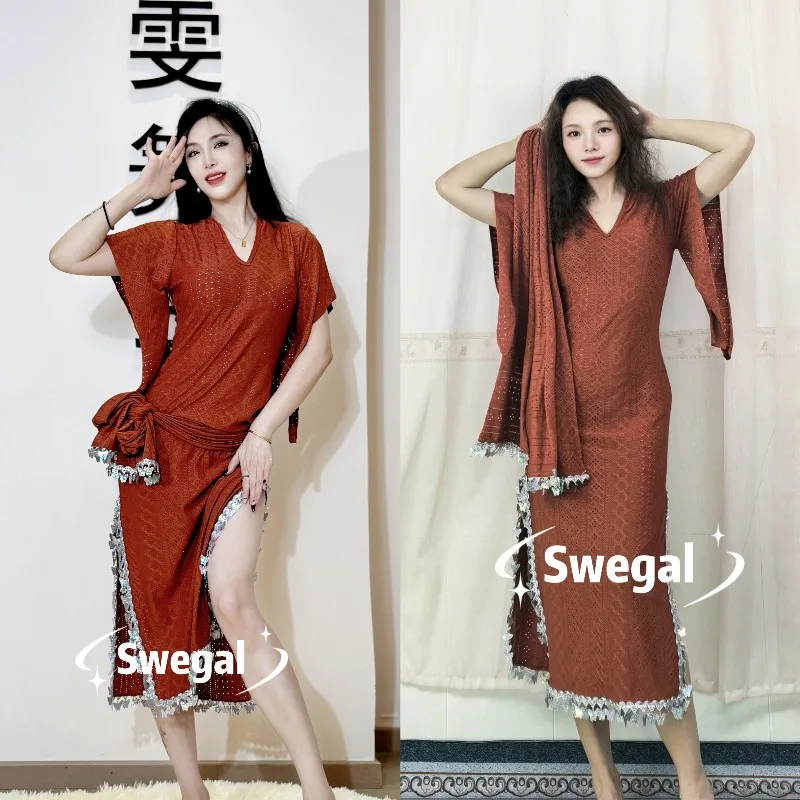 Customized SWEGAL Belly Dancewear Practice Dress Folk Style Caramel Cave Cloth Butterfly Sequin Robe Fusion Style Baladi Robe
Customized SWEGAL Belly Dancewear Practice Dress Folk Style Caramel Cave Cloth Butterfly Sequin Robe Fusion Style Baladi Robe