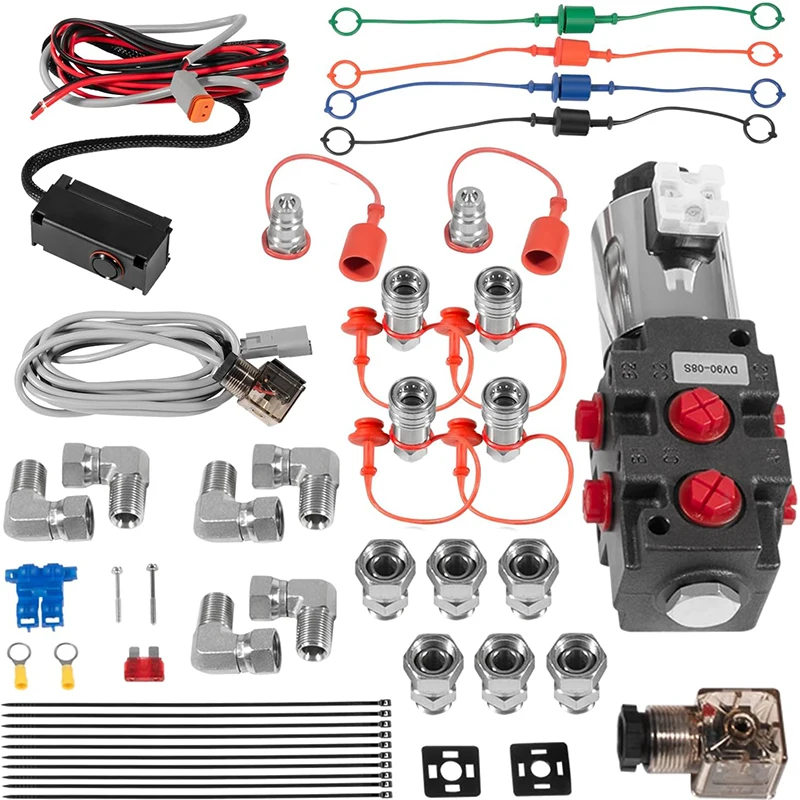 Hydraulic Multiplier Selector Diverter Solenoid Valve w/Switch & Ag Coupler Kit, 24 GPM Flow, 3625 Max PSI, 12v DC, 6 Ports
Hydraulic Multiplier Selector Diverter Solenoid Valve w/Switch & Ag Coupler Kit, 24 GPM Flow, 3625 Max PSI, 12v DC, 6 Ports