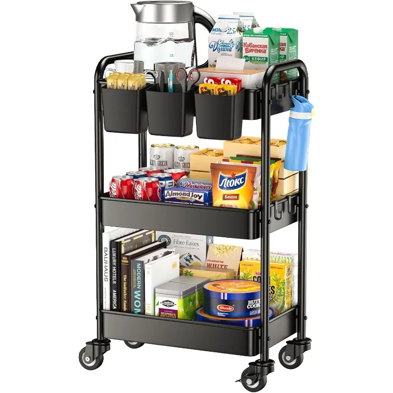 3 Tier Rolling Cart - Metal Utility Cart with 3 Hanging Cups & 4 Hooks, 66LBS Capacity, Mesh Rolling Storage Cart Organizer,
3 Tier Rolling Cart - Metal Utility Cart with 3 Hanging Cups & 4 Hooks, 66LBS Capacity, Mesh Rolling Storage Cart Organizer,