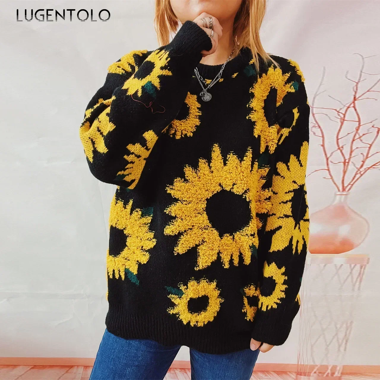 Women Sunflower Sweaters New Autumn Winter O-neck Long Sleeve Lady Casual Loose Knitted Pullover Clothing
Women Sunflower Sweaters New Autumn Winter O-neck Long Sleeve Lady Casual Loose Knitted Pullover Clothing