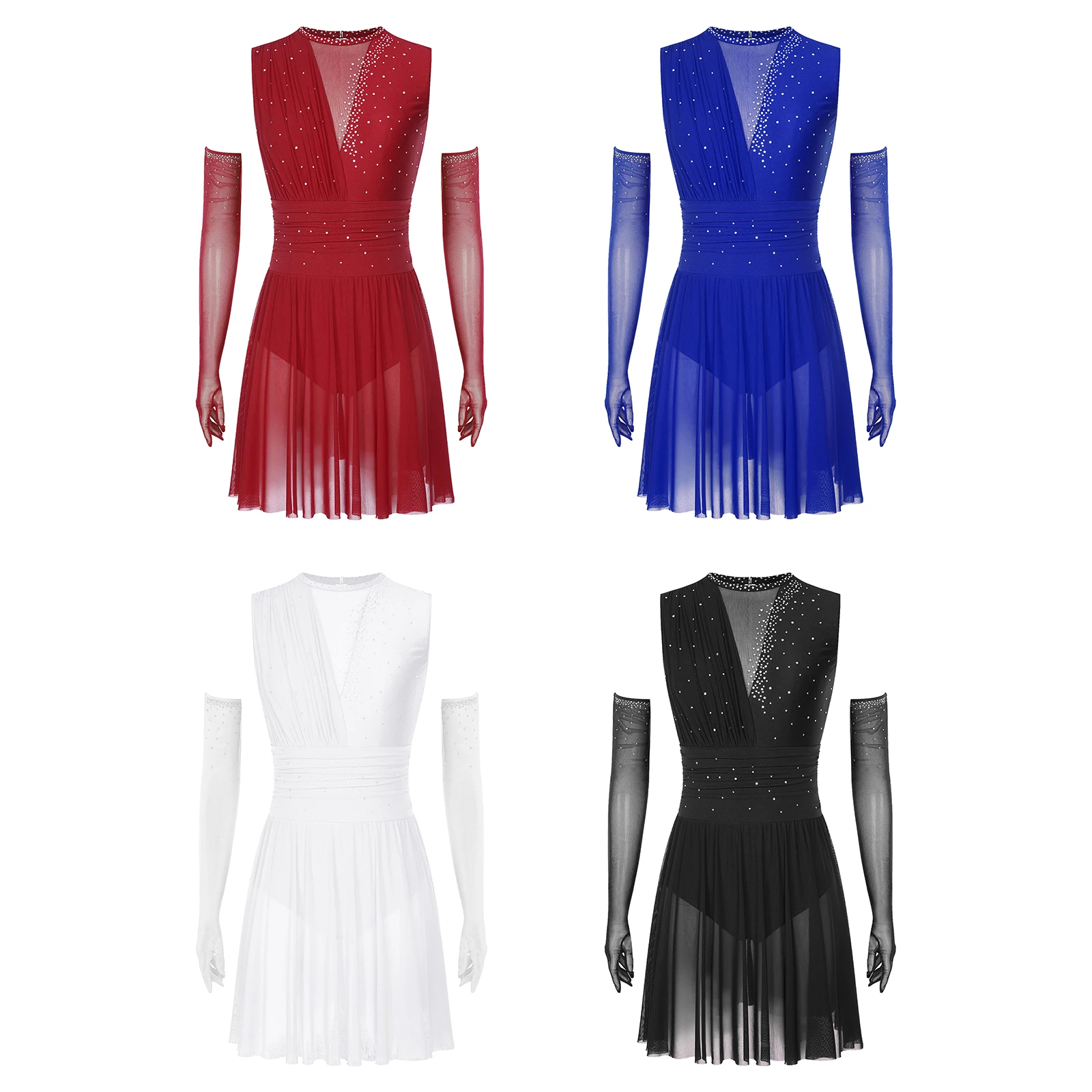 Women Figure Skating Dress Set Modern Ballet Leotard Dancewear Sleeveless Sparkly Rhinestones Back Hollow Out Dress with Gloves
Women Figure Skating Dress Set Modern Ballet Leotard Dancewear Sleeveless Sparkly Rhinestones Back Hollow Out Dress with Gloves