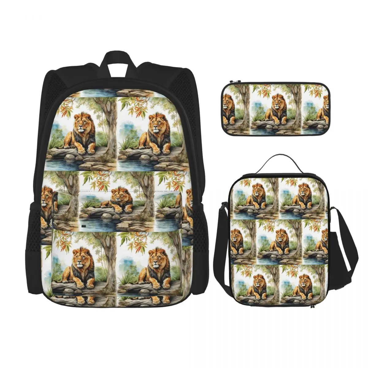 A Lion In A Forest Backpacks Children Bookbag School Bags Rucksack Lunch Bag Pen Bag Three-Piece Set
A Lion In A Forest Backpacks Children Bookbag School Bags Rucksack Lunch Bag Pen Bag Three-Piece Set