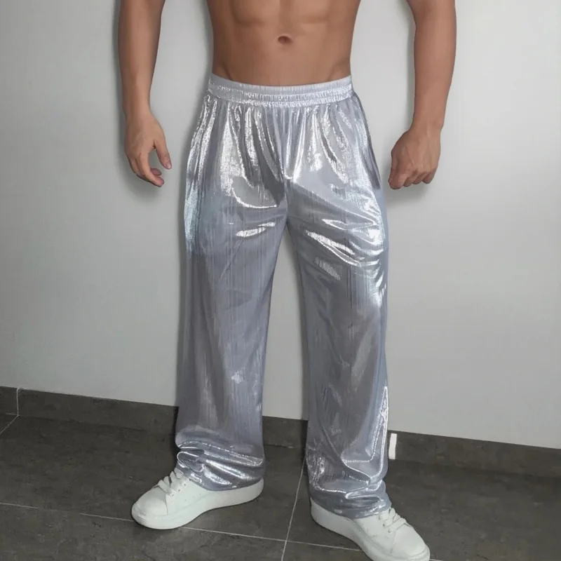 Men's Metal Shiny Casual Pant Silver Black Sport Loose Straight Tube Bar Singer Stage Performance Fashion Show Party Trousers
Men's Metal Shiny Casual Pant Silver Black Sport Loose Straight Tube Bar Singer Stage Performance Fashion Show Party Trousers