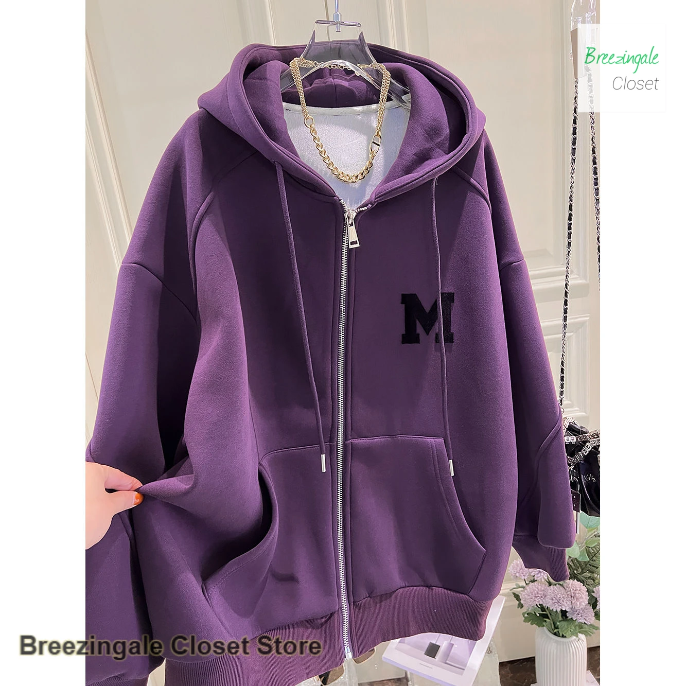 French purple style fashion plus size zipper cardigan sweater women spring and autumn retro loose fat lazy wind hooded coat.
French purple style fashion plus size zipper cardigan sweater women spring and autumn retro loose fat lazy wind hooded coat.