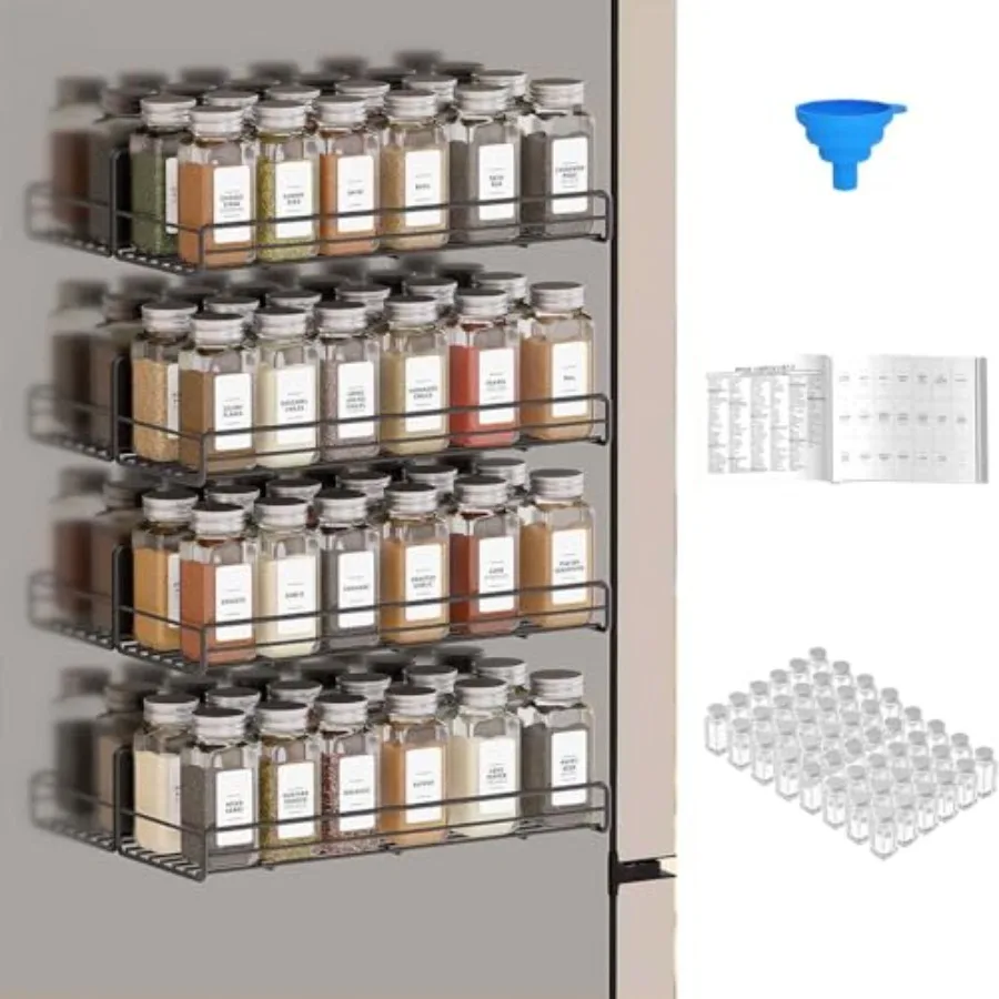 4 Pack Magnetic Spice Rack with 48 Spice Jars 400 Spice Labels and Funnel Space Saving Refrigerator Fridge Oven Shelf Organizer
4 Pack Magnetic Spice Rack with 48 Spice Jars 400 Spice Labels and Funnel Space Saving Refrigerator Fridge Oven Shelf Organizer