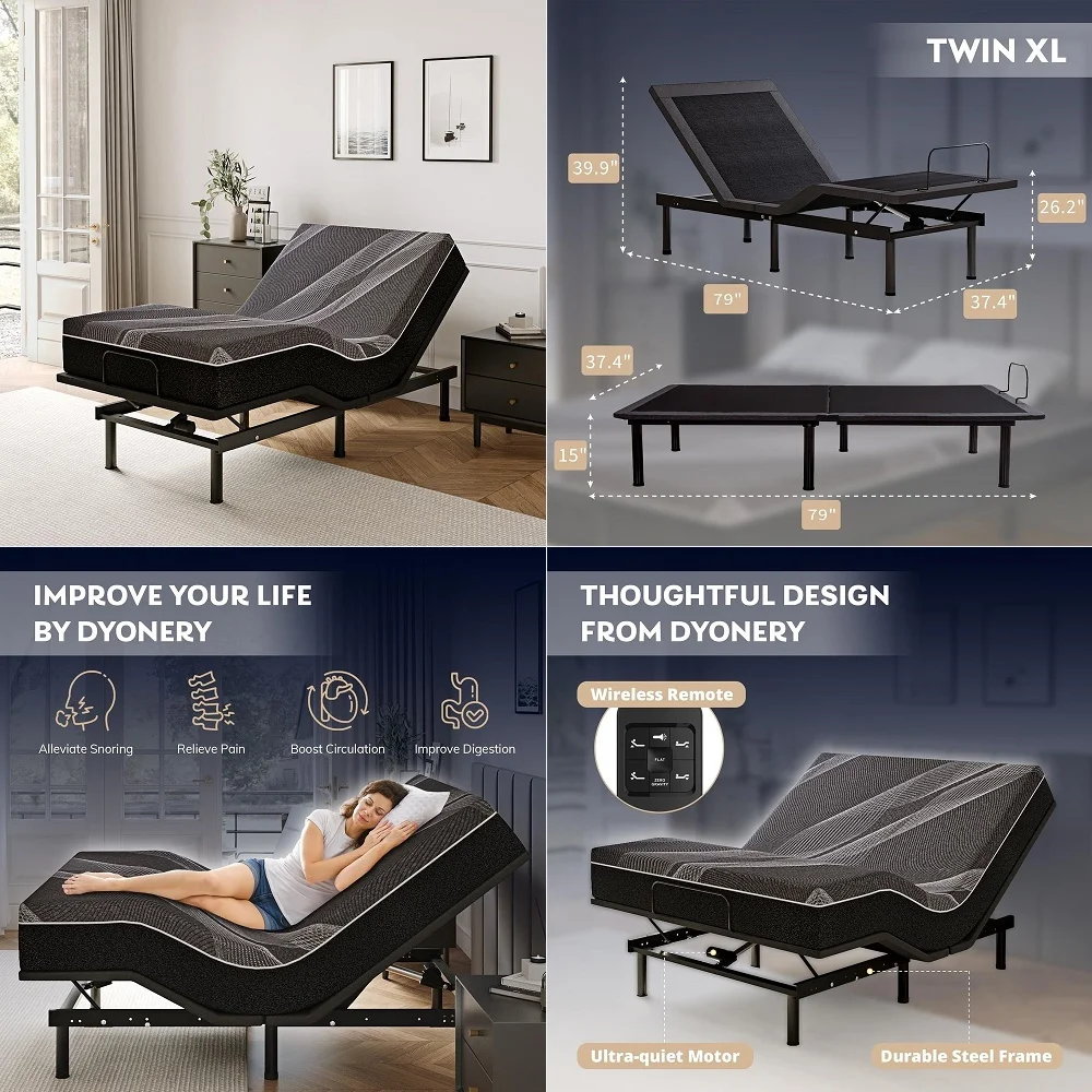Twin XL Adjustable Bed Base Frame with Wireless Remote 12 Inch Twin XL Gel Memory Foam Mattress Bed in a Box, Head and Foot Inc
Twin XL Adjustable Bed Base Frame with Wireless Remote 12 Inch Twin XL Gel Memory Foam Mattress Bed in a Box, Head and Foot Inc