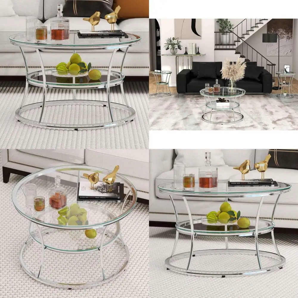 Modern 2-Tier Glass Coffee Table with Shelf, Tempered Glass and Chrome Frame, Silver Living Room Center Table
Modern 2-Tier Glass Coffee Table with Shelf, Tempered Glass and Chrome Frame, Silver Living Room Center Table