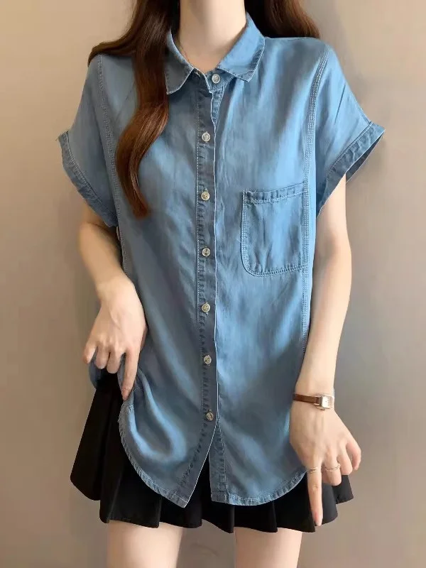 Light Blue Denim Short Sleeve Shirt Women's Summer New Style Thin Shoulder Lengthened Sweet And Salty Korean Version Commute ...
Light Blue Denim Short Sleeve Shirt Women's Summer New Style Thin Shoulder Lengthened Sweet And Salty Korean Version Commute ...