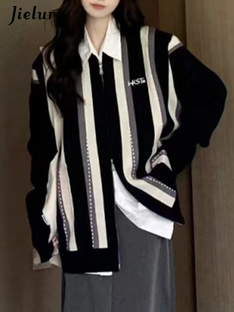 Jielur V-neck Contrast Color Stripe Loose Women Cardigan Basic Office Ladies Simple Casual Chic Knitting Fashion Female Cardigan
Jielur V-neck Contrast Color Stripe Loose Women Cardigan Basic Office Ladies Simple Casual Chic Knitting Fashion Female Cardigan