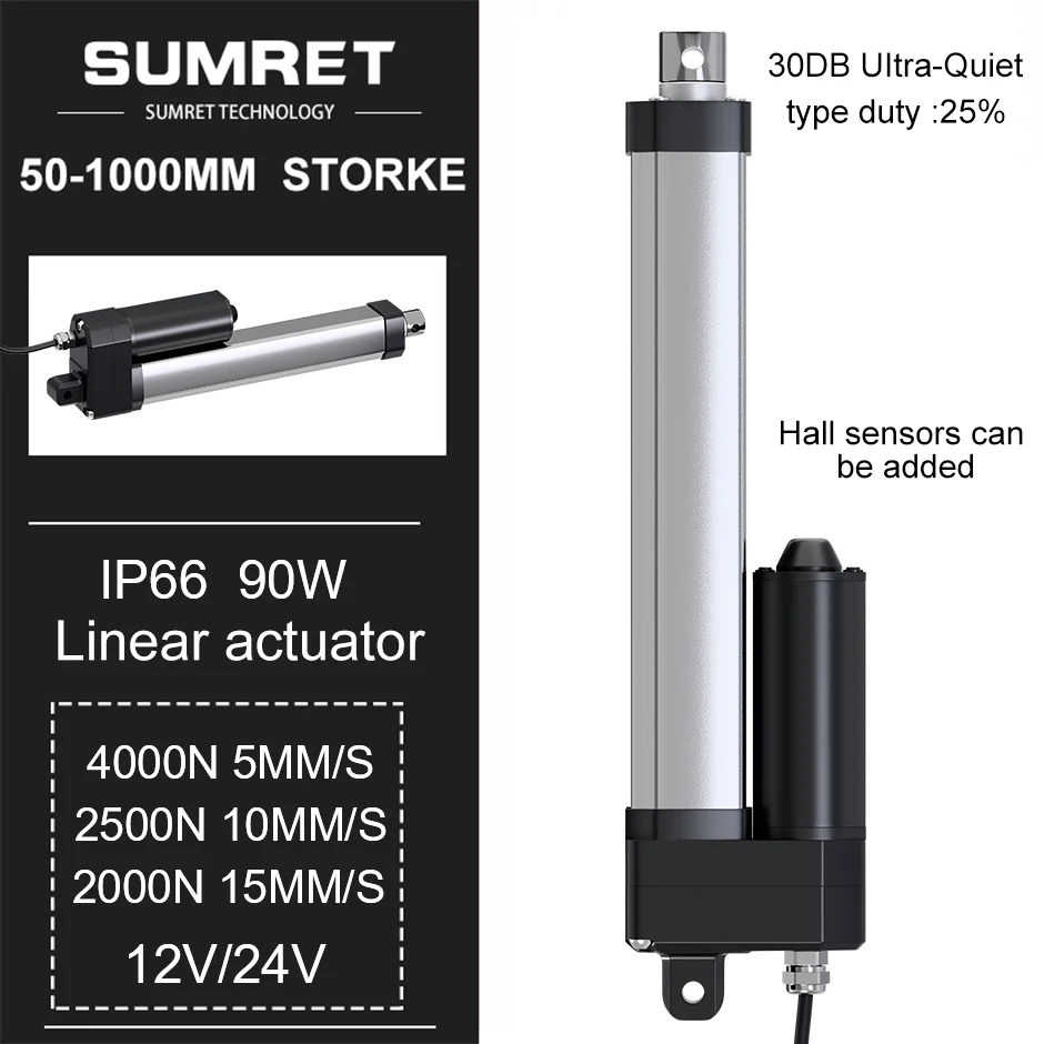 4000N Electric Linear Actuator IP66 DC Motor 100MM 200mm 300mm 400mm 500mm 1000mm Stroke Stainless Steel Telescopic Inner Tube
4000N Electric Linear Actuator IP66 DC Motor 100MM 200mm 300mm 400mm 500mm 1000mm Stroke Stainless Steel Telescopic Inner Tube