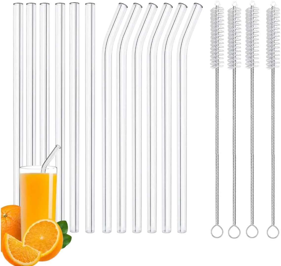 16-PCS Reusable Glass Drinking Straws, 8.5" x10mm, Straight & Curved, with Cleaning Brushes, for Smoothies, Juices, Tea
16-PCS Reusable Glass Drinking Straws, 8.5" x10mm, Straight & Curved, with Cleaning Brushes, for Smoothies, Juices, Tea