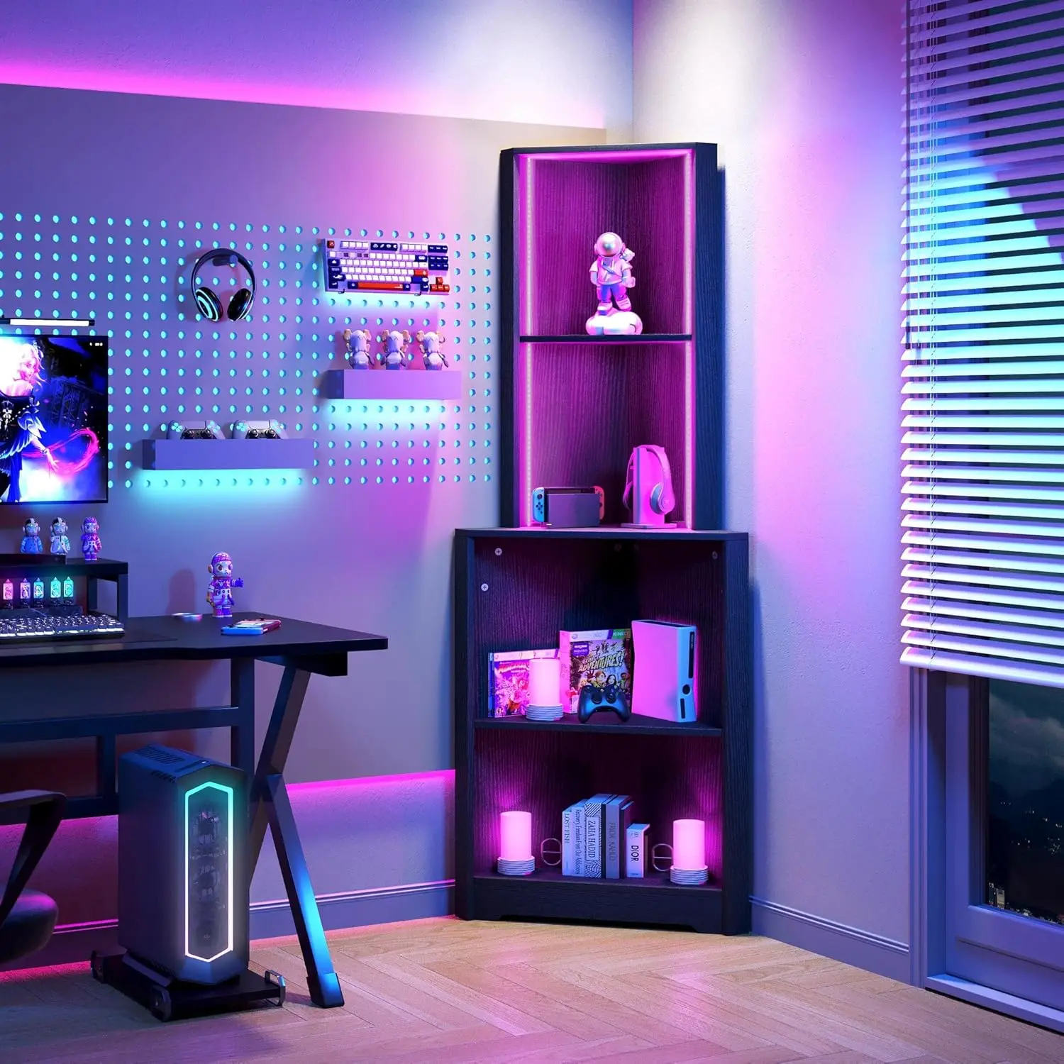Corner Shelf Stand with Led Light, 5 Tier Corner Bookshelf and Bookcase, Wooden Open Corner Cabinet Display Storage Rack for Bed
Corner Shelf Stand with Led Light, 5 Tier Corner Bookshelf and Bookcase, Wooden Open Corner Cabinet Display Storage Rack for Bed